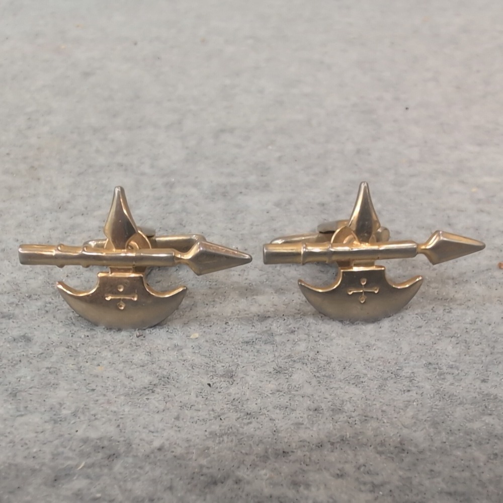 Hickok‎ Mfg Co Usa Gold Tone Halberd Axe Spear Cufflinks - Picture 2 of 4